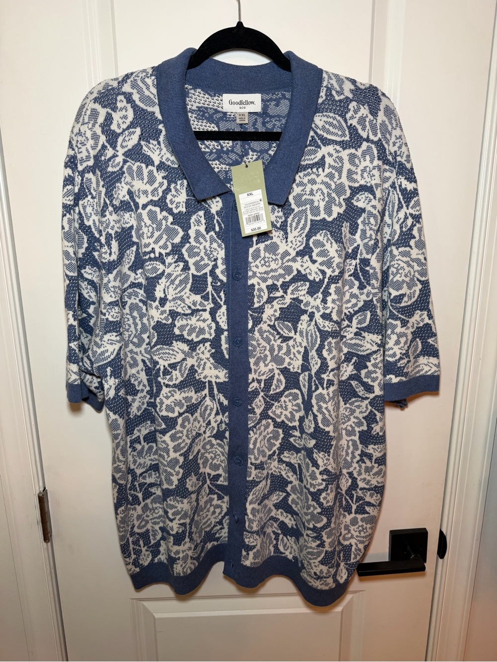 Goodfellow & Co Blue and White Floral Button-Front Knit Shirt